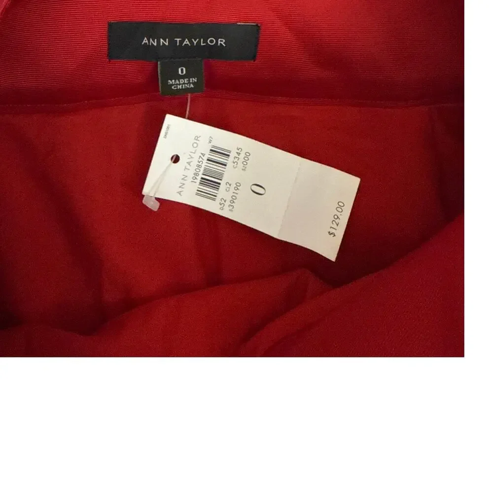 NWT Ann Taylor Preppy Holiday Red Pleated High Rise Skirt Size 0